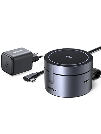БЗУ UGREEN W712 (65148) 3-in-1 Magnetic Qi2 Wireless Charger 15W EU. Цвет: серый космос
